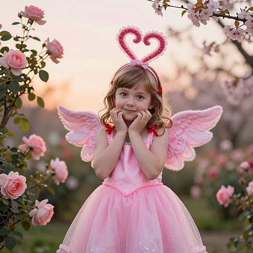 Young Girl in Cupid Costume at Sunset