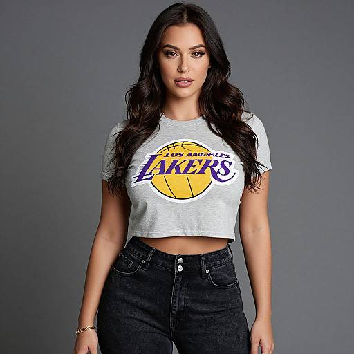 Sporty Woman in Lakers Cropped Tee