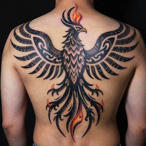 Tribal Phoenix Back Tattoo Design