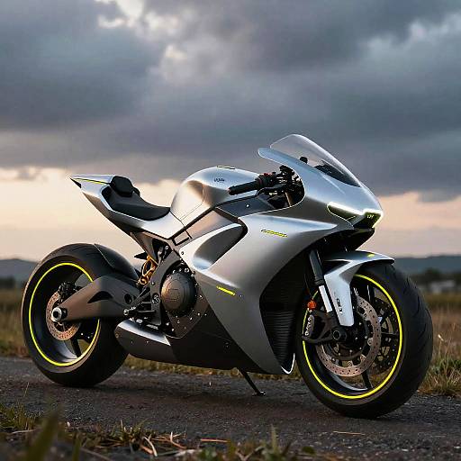 Futuristic Sci-Fi Motorcycle at Sunset