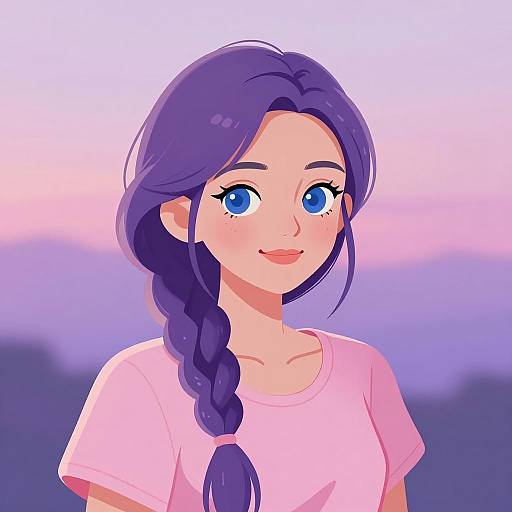 Digital Portrait of a Purple-Haired Woman