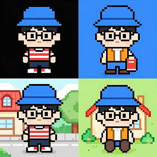Pixel Art Cartoon Character Collage