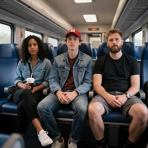 Candid Train Journey Scene with Friends