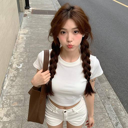 Fashionable Asian Woman on Sidewalk