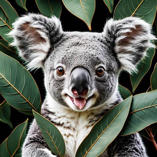 Semi-Cartoonish Koala with Eucalyptus Leaves