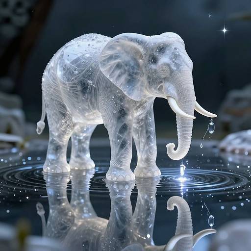 Crystalline Elephant Over Shimmering Pond