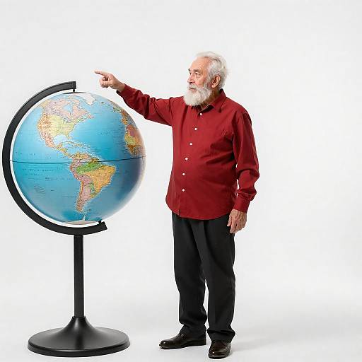 Elderly Man Pointing at a Globe