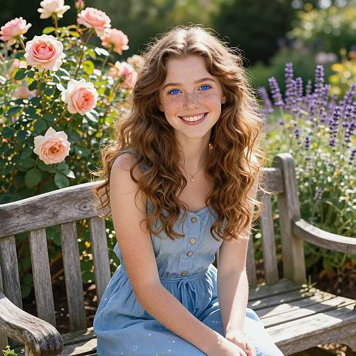 Joyful Girl in Sunlit Rose Garden