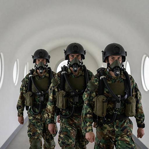 Soldiers in Camouflage in Metallic Tunnel