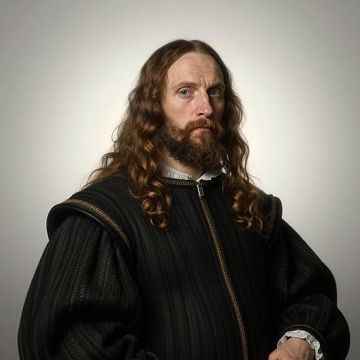 Baroque Style Portrait of a Man in Ribbed Black Royal Garment