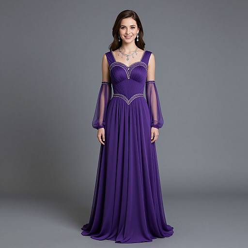 Elegant Purple Gown with Jewelry