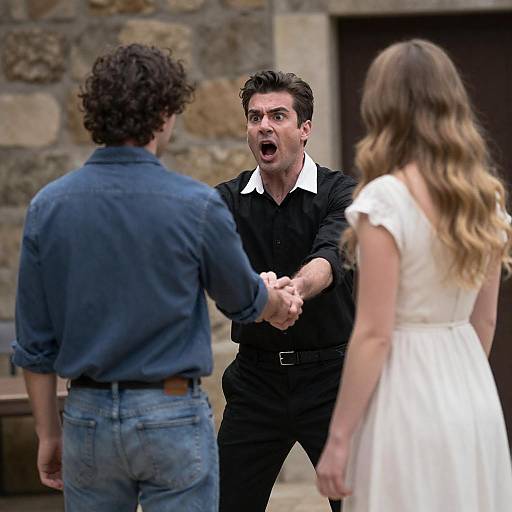 Dramatic Rustic Confrontation by Stone Wall