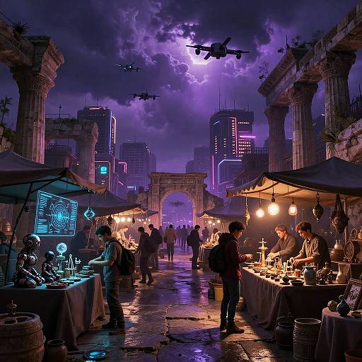 Futuristic Roman Cyberpunk Marketplace