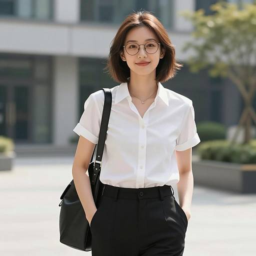 Young Woman in Summer Business Casual Outfit