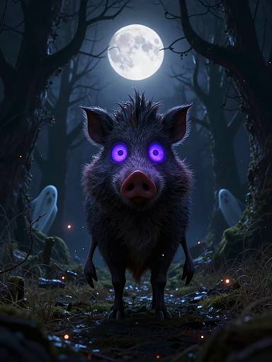 Spooky Stylized Boar in Gothic Forest