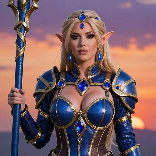 Elf Warrior with Ornate Blue Armor