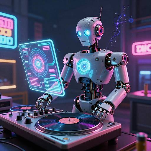 Retro-Futuristic Robot DJ Album Cover