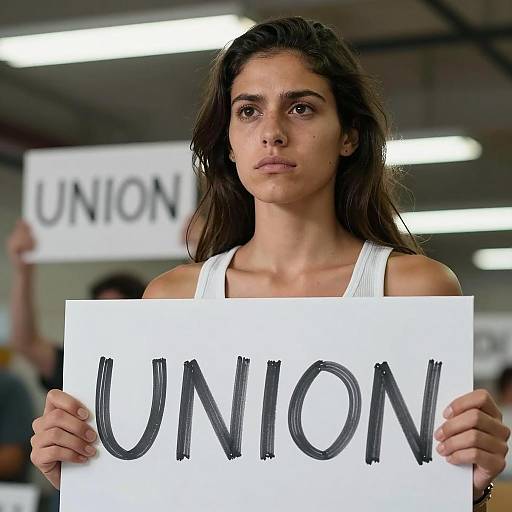 Determined Woman Holding UNION Sign