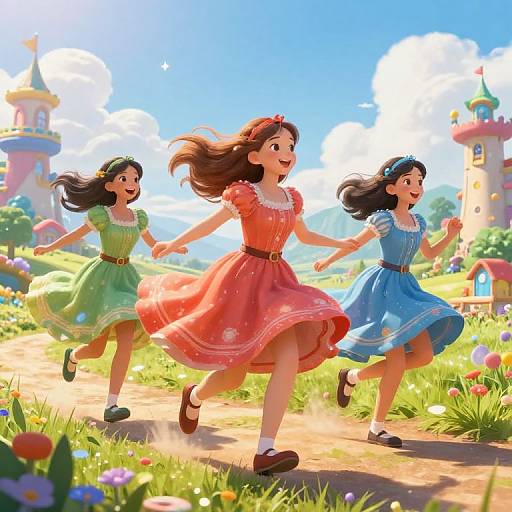 Joyful Girls in Vibrant Fantasy