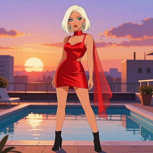 Vibrant Sunset Rooftop Fashion Vibe