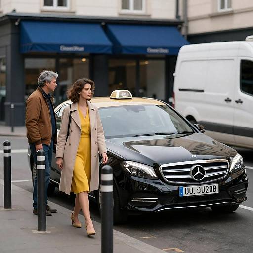 Urban Street Scene with Taxi and People