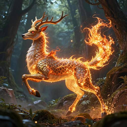 Dynamic Qilin Leap in Magical Forest