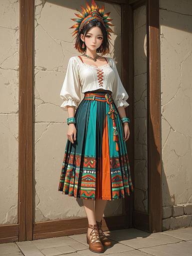 Bohemian Woman with Aztec Pleated Skirt