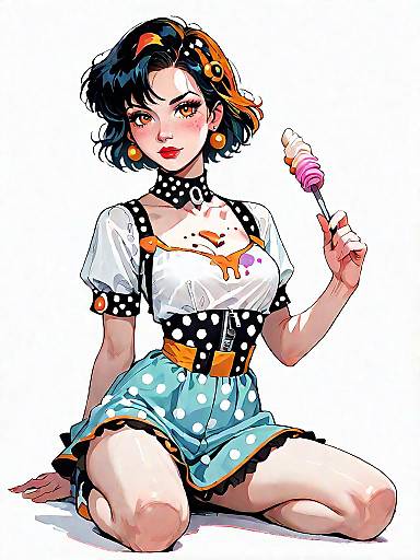 Retro Polka Dot Dress Woman Illustration