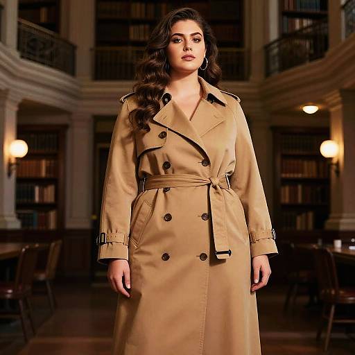 Plus-Size Model in Camel Trench