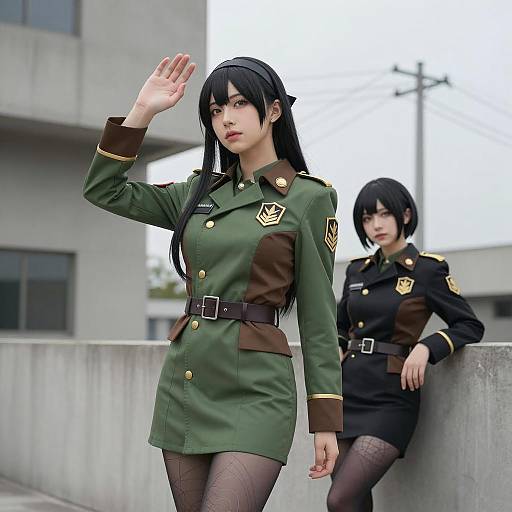 Military-Inspired Cosplay Duo in Urban Setting