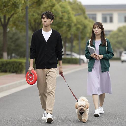 Casual Stroll: Man, Dog, and Woman