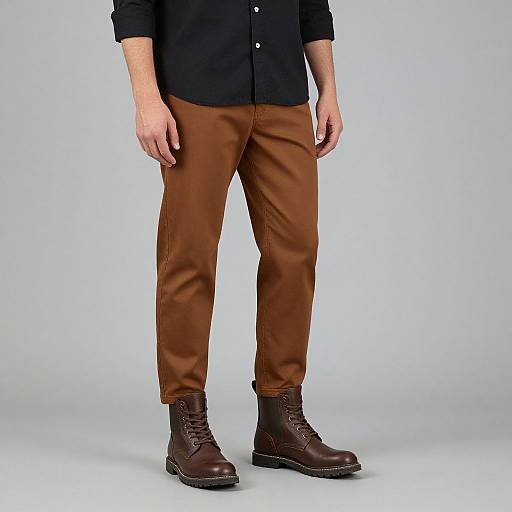 Man Wearing Black Shirt and Brown Pants