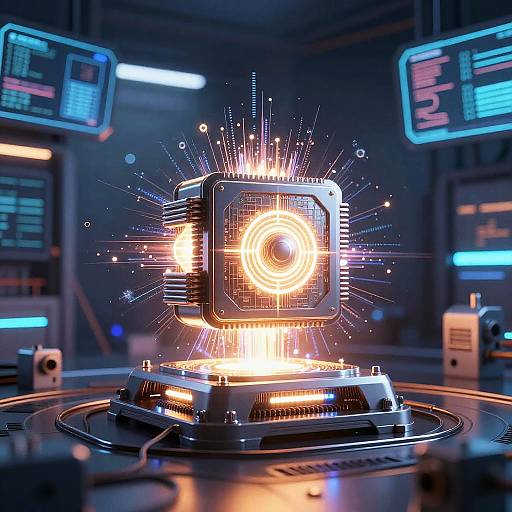 Glowing AI Core in Futuristic Data Center