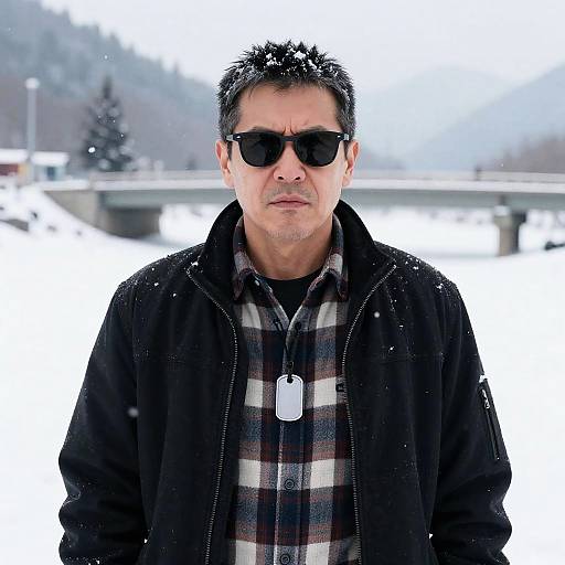 Intense Man in Snowy Landscape