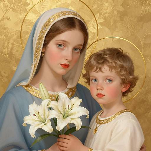 Serene Mother and Child with Gold Halos