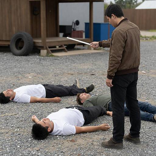 Rugged Confrontation on Gravel Yard