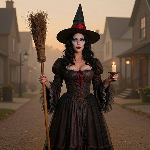 Realistic Salem Witch in Misty Village