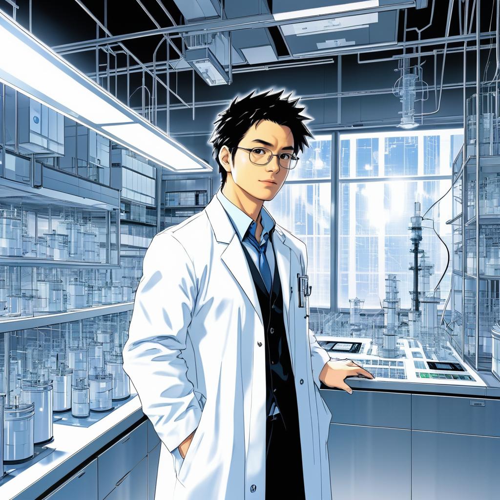 Curious Scientist in High-Tech Lab