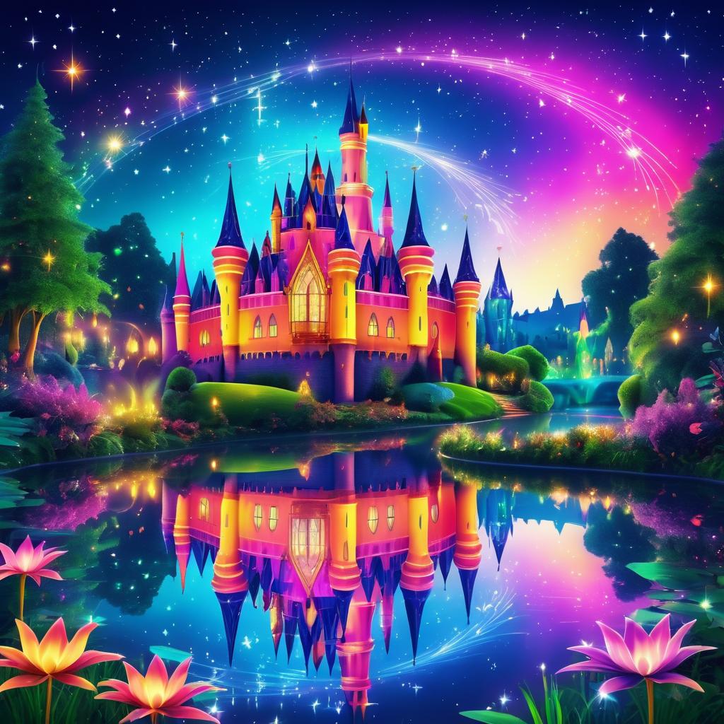 Whimsical Nighttime Castle by the River