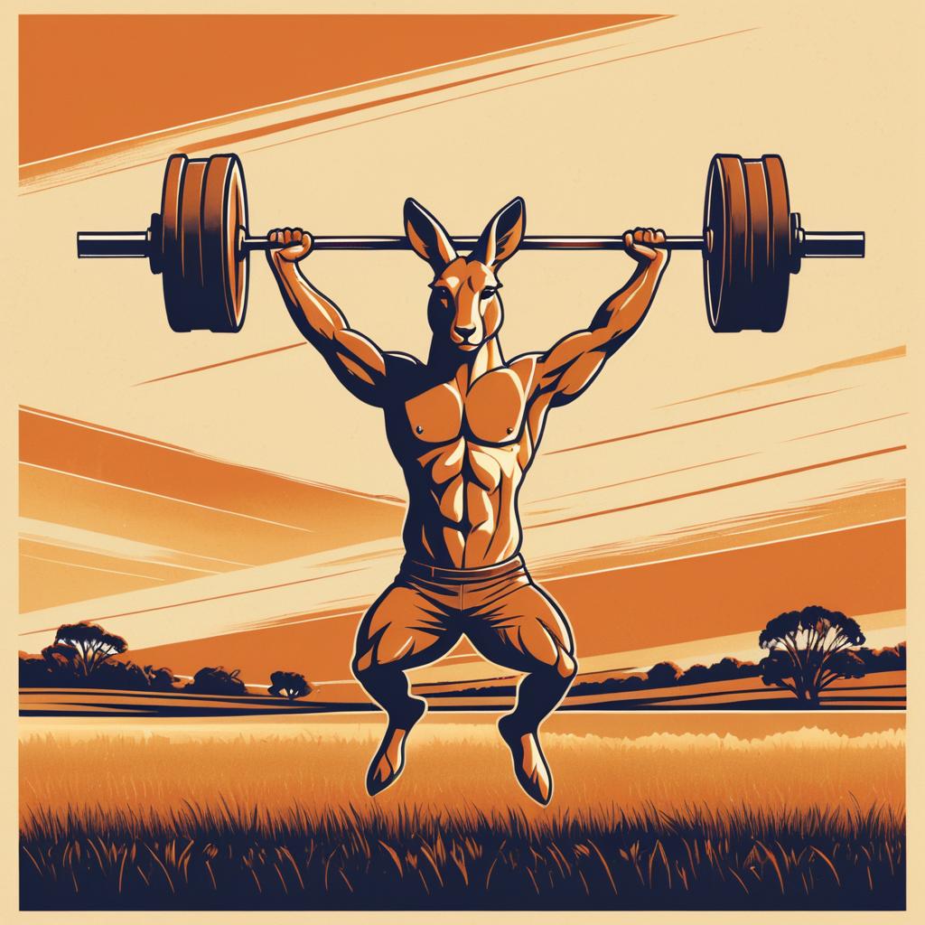 Vintage Muscular Kangaroo Lifting Weights