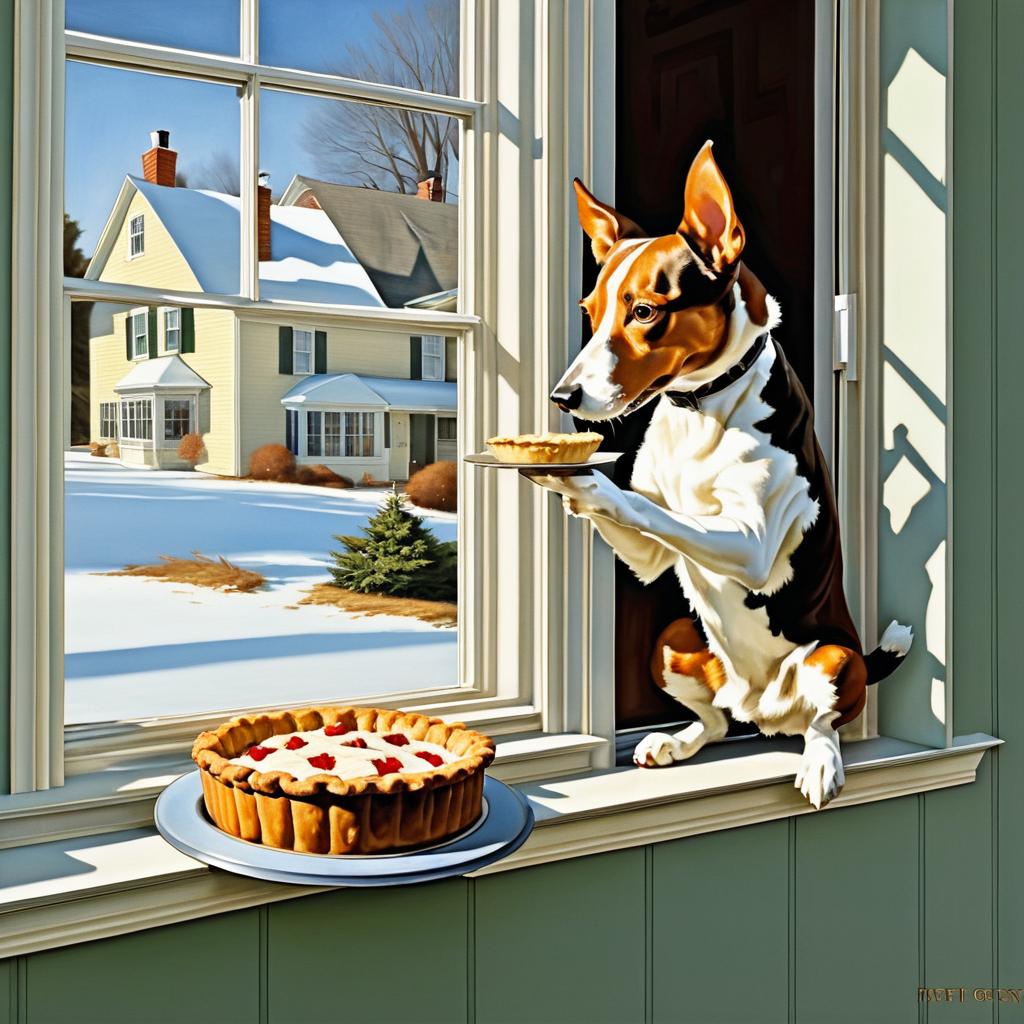 Humorous Dog Stealing Pie Artwork