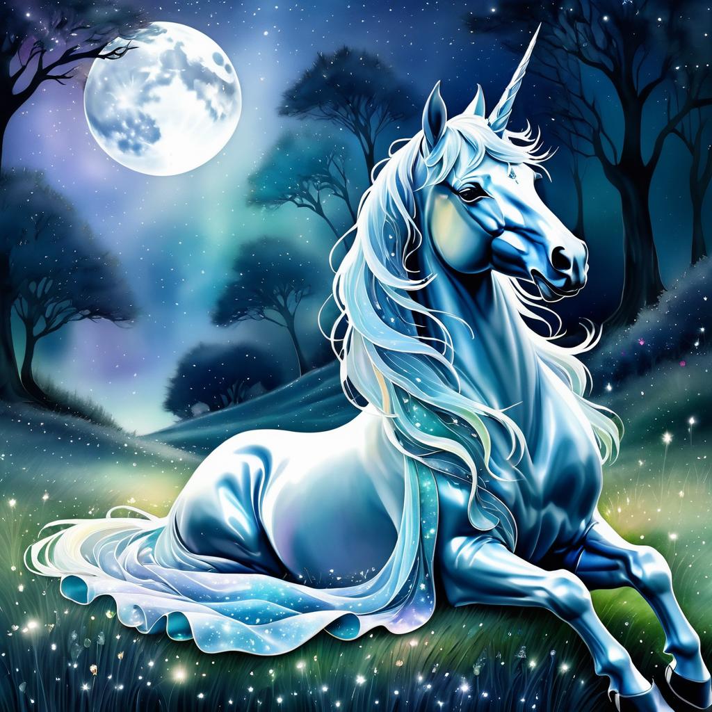 Majestic Unicorn in Moonlight Gown