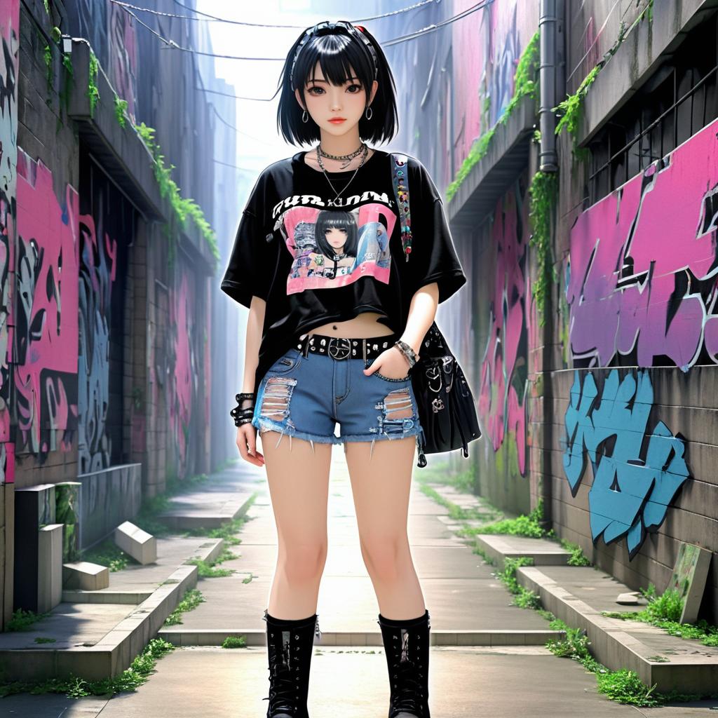 Rebellious Teen in Graffiti Alley