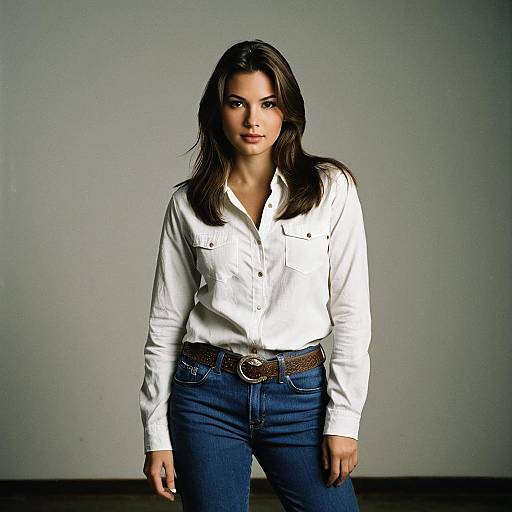 Young Woman in White Shirt and Blue Jeans