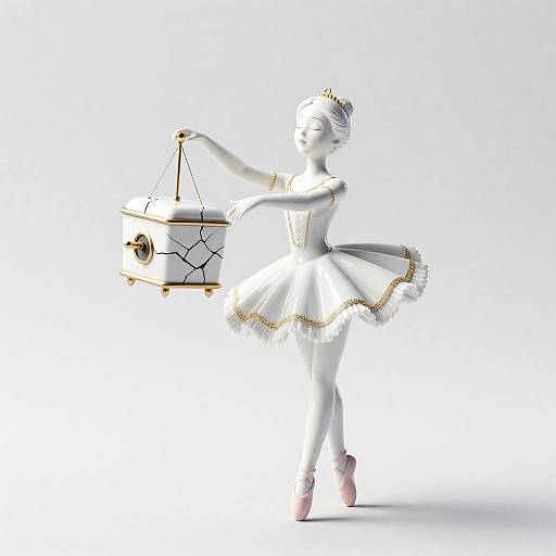 Porcelain Ballerina Automaton with Cracked Music Box