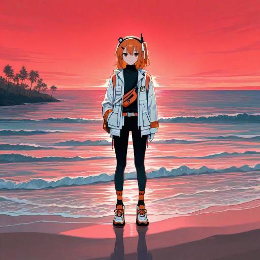 Surreal Beach Scene with Orange-haired Girl