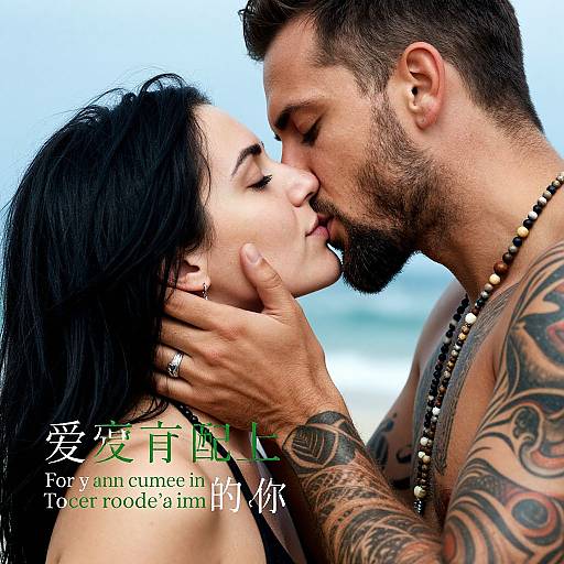 Intimate Kiss of Tattooed Couple