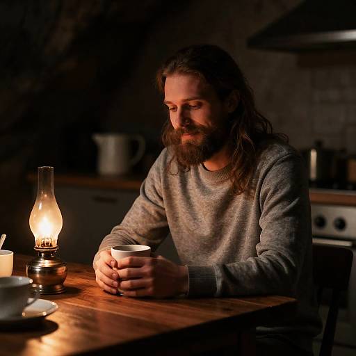 Cozy Cave Scene with Bearded Man