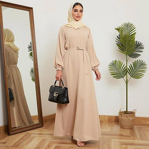 Elegant Woman in Beige Hijab Outfit