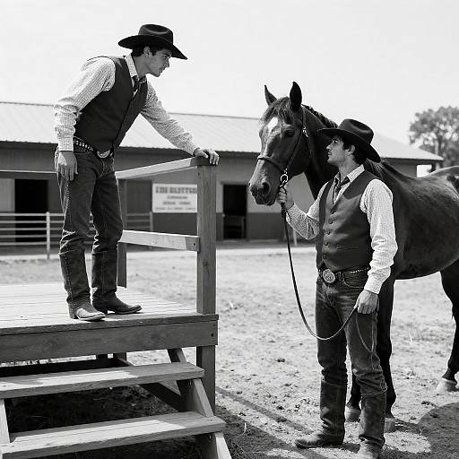 Vintage Cowboy Standoff in Black and White